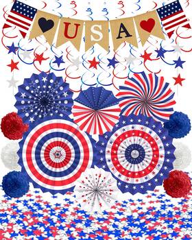 Tonberless Js-deco-74th-stars 33 Pcs 4th/fourth Of July Memorial Day Decorations Patriotic Out