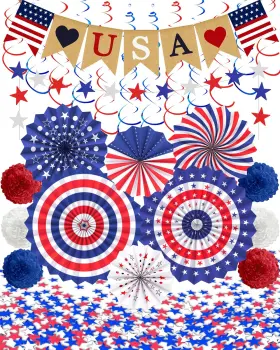 Js-deco-74th-stars Tonberless 33 Pcs 4th/fourth Of July Memorial Day Decorations Patriotic Out