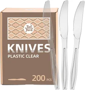 Tonford 445017311344 200 Count Clear Plastic Knives Heavy Duty Premium Disposable Forks Heat