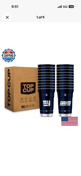 Top Cup B0ghswgtjb Nfl New York Giants 20 Oz Reusable Aluminum Cups Count - Officially License