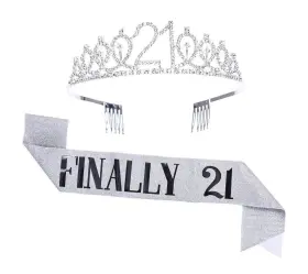 21st Topfunyy 783971577589 Birthday Tiara And Sash Set For Girls - Crystal Crown Gift Sil