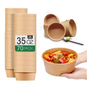 Toptoper 820912870849 35 Oz Large Paper Bowls No Lids 70 Pack Disposable Soup Plastic Free P