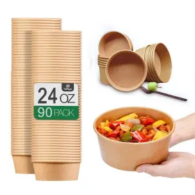 Toptoper 820912870856 24 Oz Large Paper Bowls No Lids 90 Pack Disposable Soup Plastic Free Part