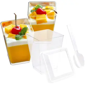 Tosnail 682821743474 50 Pack 5 Oz Tall Square Clear Plastic Dessert Tumbler Cups With Pieces Pl