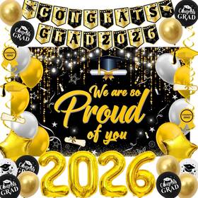 Toupons Grad2026-28 Graduation Decorations 2026 Black Gold Party Class Of