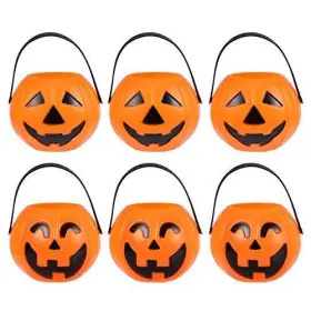 Toyvian 765889167908 20pcs Mini Round Pumpkin Bucket Halloween Plastic Candy Pail For Tric