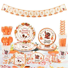 Trading Inc 445022341398 Thanksgiving Tableware Set For 16 Guests - 130 Disposable Pieces