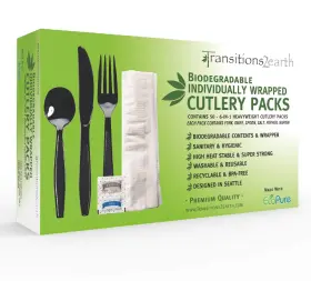 Transitions2earth 853384002449 Biodegradable Ecopure 6in1 Heavyweight Cutlery/utensil Packs 50 Contains