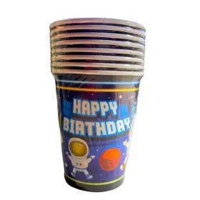Treasures Gifted 810107081242 8-pk Astronaut Shuttle Rocket Ship Happy Birthday 9oz Cups 10z