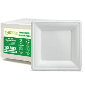 Treetute 792933566868 125pack Compostable Square Paper Plates 10 Inchheavyduty Disposable Large