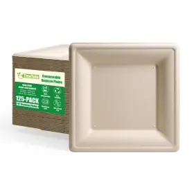 Treetute 792933566875 125pack 10 Inch Compostable Square Paper Plates Heavyduty Disposable Dinner Plat