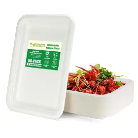 Treetute 792933566882 50pack 14 Inch Disposable Food Trayscompostable Heavyduty Large Paper Platesrect