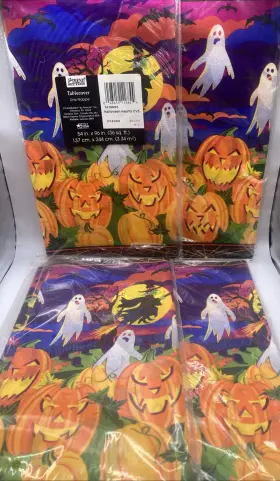 Trend Setters 048419116844 4 Halloween Haunts Tablecovers Ghosts Witches Pumpkins 54x96