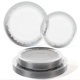 Trendables 810144499444 200 Pack Dinnerware Sets Silver Plastic Plates 100-10 Inch Dinner And 100-