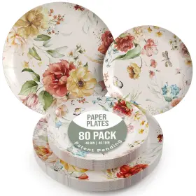 Trendables 810173101257 Floral Paper Plates 80 Pcs Fancy Disposable For Party Set 40 Guests X