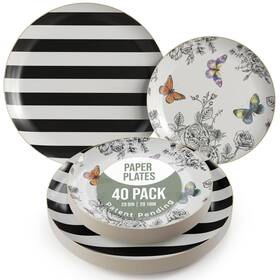 Trendables 97920-97921 Floral Paper Plates 8.5 Inch And 10.5 40 Pcs Dinner Plate Set F