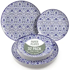 97950 Trendables Elegant 32 Piece Disposable Paper Plates Set For Parties And Events