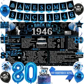 Trgowaul 426908273439 Blue And Black 80th Birthday Decorations For Men Backdrop Cake Topper Balloons