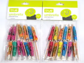 True 876718024818 24 Umbrella Picks Wood And Paper Cocktail Colorful Parasol
