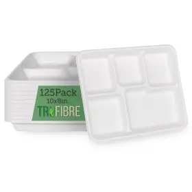 85005882800 Trufibre Rectangular 5 Compartment Paper Tray Disposable Lunch 10.35 Inch White