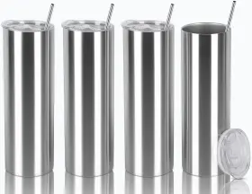 Tswofia 723803685433 20 Oz Straight Skinny Tumbler Set 4 Count Pack Of 1 Oz-silver