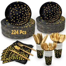 Tuoluo1 Turnmeon 224 Pcs Plates And Napkins Severs 32 New Years Eve Party Supplies 2026 Black