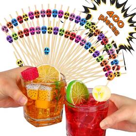 Twejmzu 254874 Skull Cocktail Picks 400pcs Colorful Bamboo Toothpicks For Appetizers Fruit