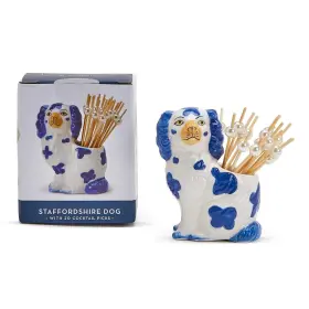 Twos Company 019218977592 S Staffordshire Dog With 20 Picks In Gift Box Blue And White Ceramic/