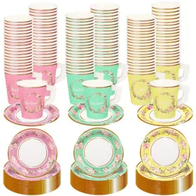 Tw0410chzb Twowyhi 120 Set Tea Party Decorations Disposable 9 Oz Floral Paper Cups W