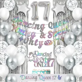 Xsc011700001 Txscoxwp1 17th Birthday Decorations For Girls-dancing Queen Young And Sweet Only 17 Banne