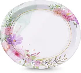 Tyzarglef 313029773740 50 Count Floral Oval Paper Plates 10 Inch X 12.5 Large Disposable Dinner Serving P