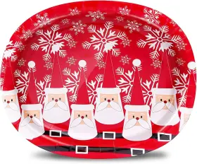 Xmas-50 Tyzarglef 50 Count Christmas Oval Paper Plates 10 Inch X 12.5 Large Extra-large Red