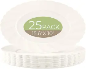 Eh04 U-qe 25 Count Ivory Thanksgiving Plastic Plates - 15.6 15.6inch 25pack