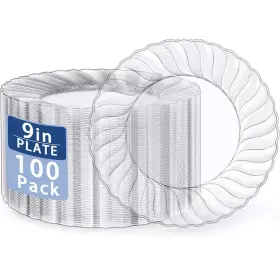 Xl812-pzb1015 U-qe 100 Pieces Clear Plastic Plates - 9 Inch Disposable Washa