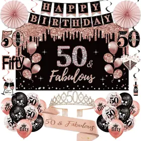 Cr32452 Uiorgui 50th Birthday Decorations For Women 33pcs Crown And Sash Blac
