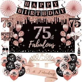 Uiorgui Cr32466 75th Birthday Decorations For Women 33pcs Crown And Sash Black Rose Go