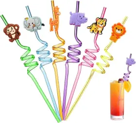 Um-tm-straw-0769 Ulbemoll 6pcs Jungle Safari Birthday Decorations Wild Animals