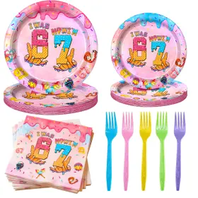 Pl001 Ulmisfee 100 Pcs Ice Cream Drip 7th Birthday Party Supplies Set Disposable Tableware