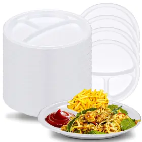 Meq-230712-b Umigy 100 Pcs 10 Inch 3 Compartments Divided Plastic Plates Bulk Colorful Dis