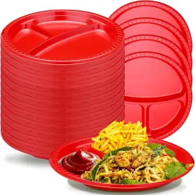 Meq-230712-c Umigy 100 Pcs 10 Inch 3 Compartments Divided Plastic Plates Bulk Colorful Dispos