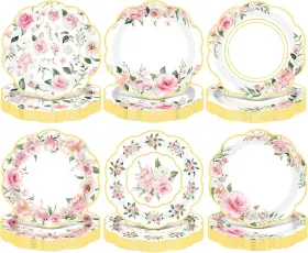 Meq-umigy-2493 Umigy 120 Pcs Spring Pink Floral Paper Plates 7 Approx. Inch/ 17.8 Cm