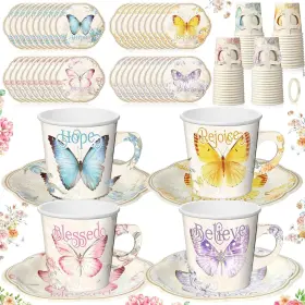 Meq-umigy-2572 Umigy 60 Sets Tea Party Decorations 6.5 Oz Floral Paper Cups Butterfly