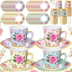 Meq-umigy-2635 Umigy 36 Sets Tea Party Decorations Floral 6.5 Oz Blue Pink Yellow Purple