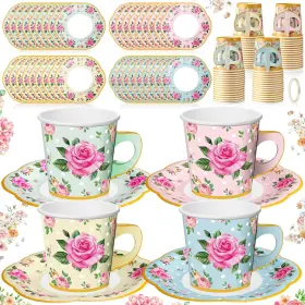 Meq-umigy-2641 Umigy 36 Sets Tea Party Decorations Floral 6.5 Oz Blue Pink Yellow Green