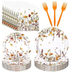 Meq-umigy-2815 Umigy 96 Pcs Fall Floral Paper Plates Napkins Forks For Autumn Parties Serve 24