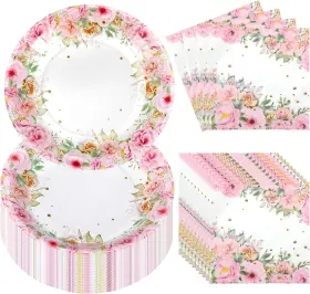 Meq-umigy-293 Umigy 100 Pcs Tea Party Supplies Disposable Plates Napkin Set Tableware Pink