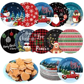 Meq-umigy-517 Umigy 120 Pieces Christmas Paper Plates 7 Inch Santa Geometry Disposable Dessert Pl