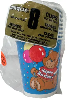 Unique 011179011469 1986 Happy Birthday Bear Retro Disposable Party Cups Set Of 8 7 Oz Sealed