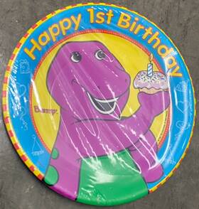 Unique 011179161058 New 8 Barney Inch Happy 1st Birthday Party Supplies 9 Paper Dinner Plates 1997 Nos