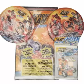 Unique 011179198634 Action Man Extreme Birthday Lot 54 Inch X 84 Tablecloth Plates And Invitations